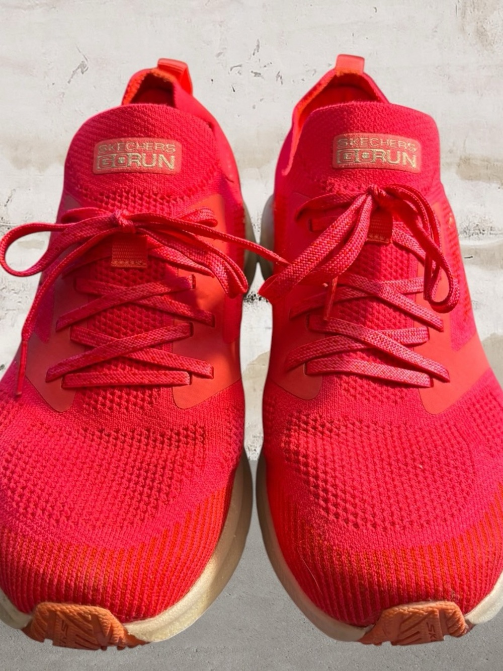 Skechers Bright Red Knit Lace-Up Running Sneakers